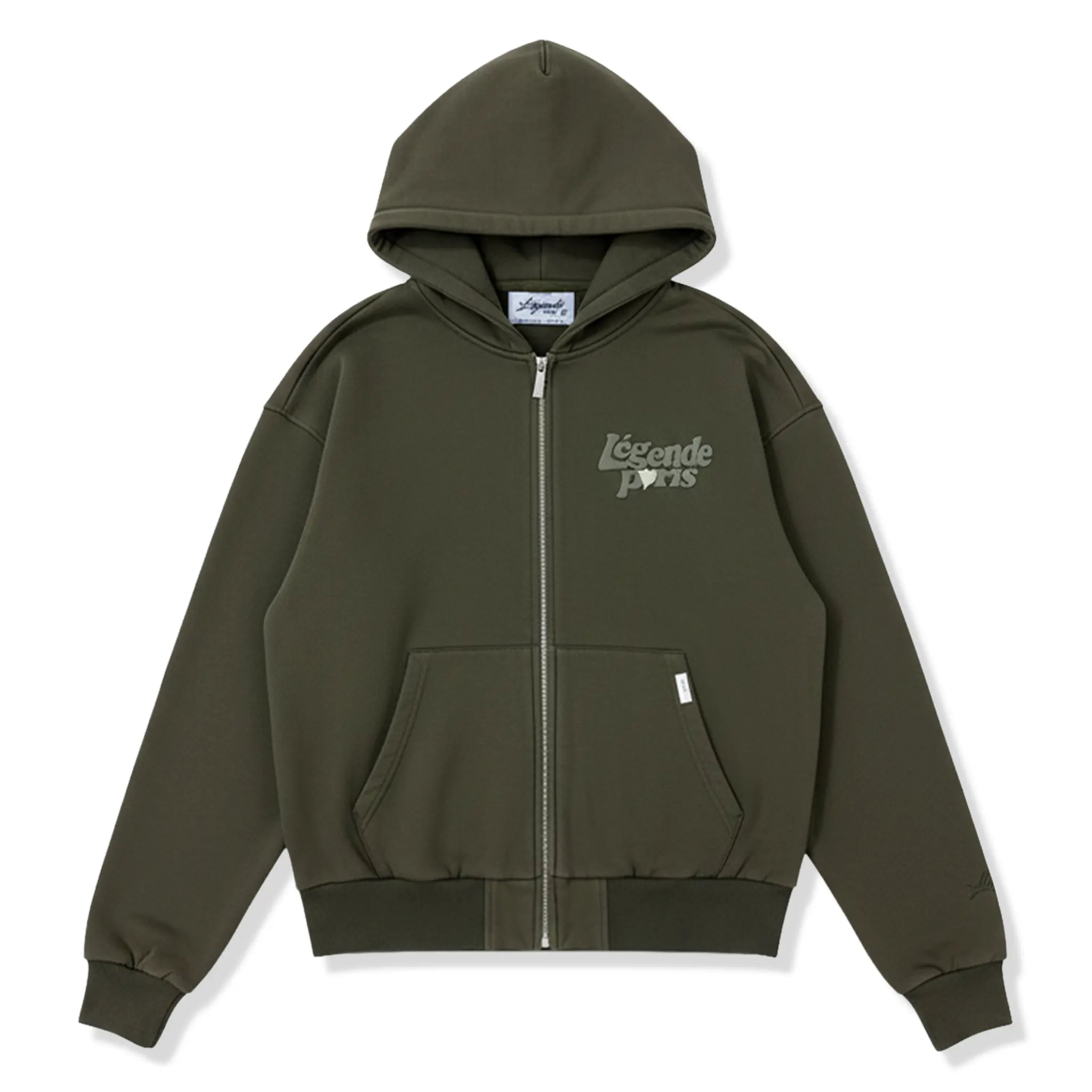 Front View of Légende Paris Lnd Tonal Khaki Zip-Up Hoodie LPHOD027